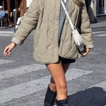 Solid Color Loose Round Neck Quilted Jacket