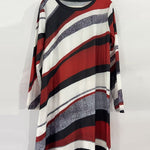 A-Line Irregularity Asymmetric Printed Split-Joint Striped Round-Neck Midi Dresses