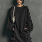 Women's Casual Multi-pocket Sweatshirt Maxi Dress