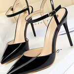 Belt Buckle Pointed-Toe Shiny Split-Joint Pumps Sandals