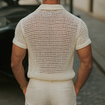 Men's Solid Color Knit Lapel Short Sleeve Casual Shirt