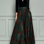 Elegant High Waist Velvet And Plaid Evening Gown With Full Skirt