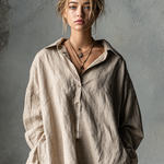 Women's Fashion Loose Cotton And Linen Button Lapel Mini Dress