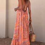 Sunita Ethnic Print A-line Halter Tassel Vacation Maxi Dress