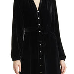 Solid Color Velvet Long-sleeved V-neck Lace-up Mini Dress