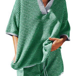 Striped Polo Neck Knit Set