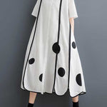 A-Line Half Sleeves Buttoned Pockets Polka-Dot Split-Front Split-Joint Lapel Midi Dresses Shirt Dress
