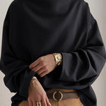 Long Sleeves Loose Solid Color High-neck Sweatershirt