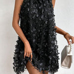 Loose Sleeveless Jacquard Pleated Solid Color Split-Joint Stand Collar Mini Dresses