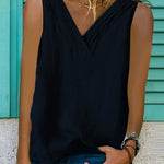 Women's V-Neck Hem Split Sleeveless Shirt