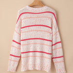 Pink Striped Confetti Drop Sleeve Knit Sweater