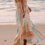 Multicolor Boho Patchwork Print Square Neck Sundress
