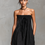 Women's Minimalist Loose-fitting Linen Blend Strapless Jumpsuit With Tie Closure