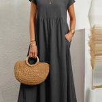 11 Colors Simple Round-Neck Solid Color Midi Dress