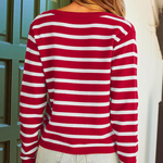 Casual Daily Stripe Buttons Weave O Neck Outerwear