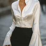 Vintage-Inspired Bell-Sleeve Satin Blouse