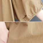 Loose Short Sleeves Solid Color Round-Neck Midi Dresses