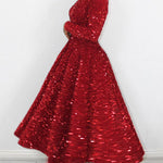 A-Line High Waisted Sequined Split-Joint Zipper Round-Neck Maxi Dresses
