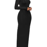Bodycon Long Sleeves Solid Color High Neck Maxi Dresses