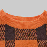 Long Sleeves Contrast Color Plaid Mock Neck Sweater Tops