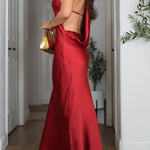 LONG SATIN HALTER DRESS
