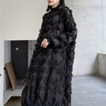 Irregularity Long Sleeves Asymmetric Mesh Pockets See-Through Solid Color Split-Joint Tasseled Stand Collar Midi Dresses