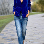 Blue Gold Velvet Lapel Blazer
