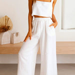 Margovil Square Collar Cami Crop Top Wide Leg Pants Cotton Linen Set
