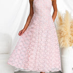 Crewneck Sleeveless Fairy Lace Maxi Swing Dress
