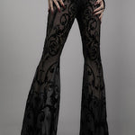 Margovil Elastic Waist Bell Bottomed Mesh Lace Pants