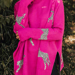 Margovil High Neck Side Slit Cheetah Pattern Sweater