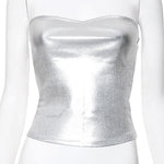 Margovil Strapless Metallic Crop Tube Top