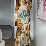 Bell Long Sleeves Open Back Floral Print Maxi Dress