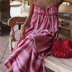 Margovil Crochet Top Printed Flowy Ruffle Maxi Cami Dress