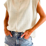 Margovil Crewneck Cap Sleeves Pullover Sweater