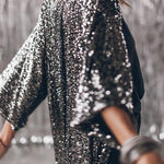 Margovil 3/4 Sleeves Open Front Sequin Shinny Midi Cardigan