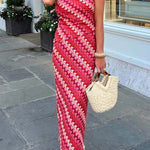 Ansela Knit Wave Unique Print One Shoulder Top and Stretch Maxi Skirt Set