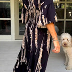 Retro 3/4 Sleeve Print Midi Dress