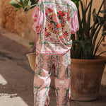 Floral Charm Unique Print Loose Blouse and Elastic Waist Pocketed Pants Set