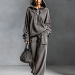 Women's Casual Corduroy Hooded Sweatshirt Straight Pants Set