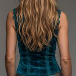 Bohemian Style Stand-collar Vest With Front Zipper And Lace Trim