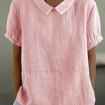 Blue Plain Short Sleeve Round Neck Top