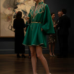 A-Line Long Sleeves Contrast Color Printed Split-Joint Stand Collar Mini Dresses