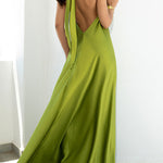 A-Line Loose Backless Solid Color Tied Halter-Neck Maxi Dresses