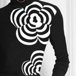 Long Sleeves Skinny Flower Print High Neck T-Shirts Tops