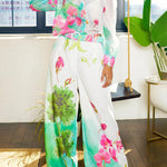 Long Sleeves Loose Floral Printed Gauze See-Through Split-Joint Lapel Blouses&Shirts Tops