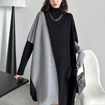 Batwing Sleeves Hipster Asymmetric Contrast Color Split-Joint High-Neck Midi Dresses Sweater Dresses