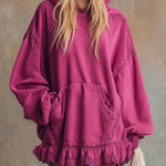 Elegant Retro Sporty Lace Trim And Ruffled Hem Rose Pink Cotton Hooded Style Mini Dress