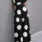 Short Sleeves Wide Leg Polka-Dot V-Neck Jumpsuits