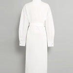 Long Sleeves Loose See-Through Split-Joint Split-Side Tied Waist V-Neck Midi Dresses Shirt Dress